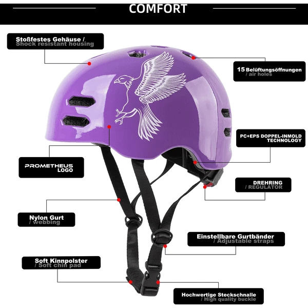 PROMETHEUS BICYCLES ® Fietshelm Maat S 52-55 Cm Paars 2 PROMETHEUS BICYCLES ® Fietshelm Maat S 52-55 Cm Paars - Afbeelding 2